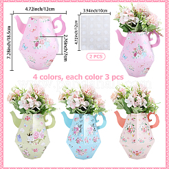 12Pcs 4 Styles 3D Flower Printed Teapot Shaped Paper Flower Gift Boxes&nbsp;DIY-SP0006-37