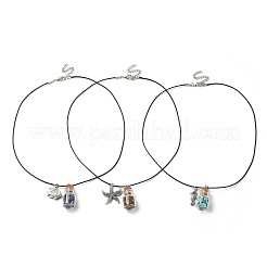 3Pcs 3 Styles Natural & Synthetic Mixed Gemstone Chips Wish Bottle Pendant Necklaces Set&nbsp;NJEW-FZ00013