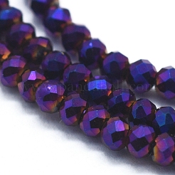 電気メッキガラスビーズセット  フルメッキ  多面カット  そろばん  パープルメッキ  2x1.5~1.6mm  穴：0.8mm  約220~230個/連  13~14.4インチ（33~36.8cm）&nbsp;GLAA-F079-A-FP05