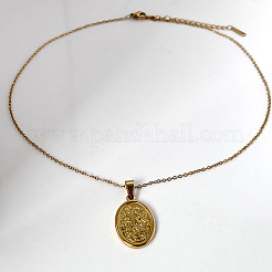 304 Stainless Steel Oval with Embossed Archangel Saint Michael Pendant Necklaces for Men Women&nbsp;FS-WGF7792-01