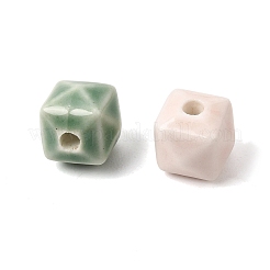 手作りの陶器ビーズ  多角形の立方体  光沢釉の磁器  ミックスカラー  10.5x11x11mm  穴：2mm&nbsp;PR-CBA64B6-09