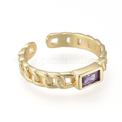 Brass Micro Pave Cubic Zirconia Cuff Rings&nbsp;RJEW-K232-14G-03