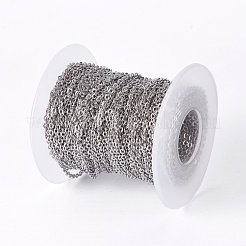 変色しにくい304ステンレススチールアズキチェーン  ハンダ付け  スプールで  フラットオーバル  ステンレス鋼色  2.5x2.1x0.5mm  約65.61フィート（20m）/ロール&nbsp;STAS-I107-04P