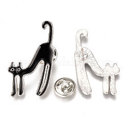 合金エナメルブローチ  エナメルピン  バタフライクラッチ付き  猫の形  プラチナ  カドミウムフリー＆ニッケルフリー＆鉛フリー  ブラック  39x22x2mm  ピン：1mm&nbsp;JEWB-N006-061-NR