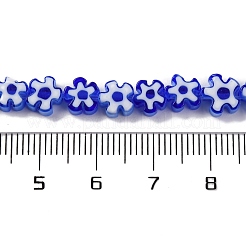 ハンドメイドミッレフィオーリ ランプワークビーズ連売り  プラム  ブルー  6x6x3.5mm  穴：1mm  約66個/連  15.75''（40センチメートル）&nbsp;LAMP-G164-01B