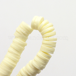 フラットラウンド手作りポリマークレイビーズスペーサ  ライトゴールデンロッドイエロー  4x1mm  穴：1mm  約380~400個/連  17.7インチ&nbsp;X-CLAY-R067-4.0mm-21