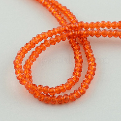透明ガラスビーズ連売り  多面カット  ロンデル  レッドオレンジ  3x2mm  穴：0.5mm  約135~140個/連  32~34cm&nbsp;X-GLAA-R135-2mm-21