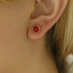 Real 18K Gold Plated 304 Stainless Steel Flat Round Stud Earrings&nbsp;ZB4928-1