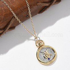 真鍮製 十二星座タロットペンダントネックレス  フラットラウンド  18KGP本金メッキ  牡牛座  17.72インチ（45cm）&nbsp;NJEW-Q006-01D-G