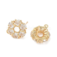 Flat Round Brass Micro Pave Clear Cubic Zirconia Stud Earring Findings&nbsp;KK-Z136-64G