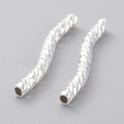 真鍮製チューブビーズ  長持ちメッキ  カーブビーズ  925銀メッキ  20x2mm  穴：1mm&nbsp;KK-Y003-84B-S