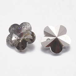 カット加工ガラスラインストーンチャーム  模造オーストリアのクリスタル  花  ブラックダイヤモンド  6x6x3mm  穴：1mm&nbsp;RGLA-F055-6x6-215