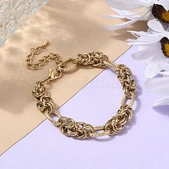 パンク ヒップホップ スタイル 304 ステンレス リング ノット リンク チェーン ブレスレット 女性用  14KGP本金メッキ  6-7/8インチ（17.5cm）&nbsp;BJEW-Z084-03G