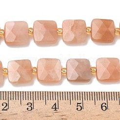 天然石サンストーンビーズ連売り  正方形  多面カット  シードビーズで  10x10x5mm  穴：1mm  約31個/連  14.96インチ（38cm）&nbsp;G-L642-L05-10mm