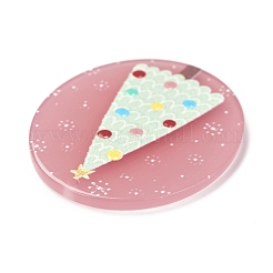 クリスマステーマ3Dプリントレジンペンダント  DIYイヤリングアクセサリー  クリスマスツリー模様と楕円  ピンク  クリスマスツリー模様  39x33x2.5mm  穴：1.6mm&nbsp;LS-RESI-I036-10