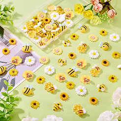 80Pcs 8 Styles Resin Cabochons Bees & Flower&nbsp;RESI-TA0004-24