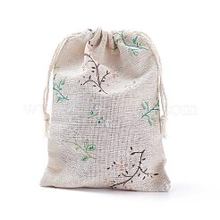 コットンラッピングポーチ巾着袋  印刷された花で  カラフル  18x13cm&nbsp;X-ABAG-S003-07A