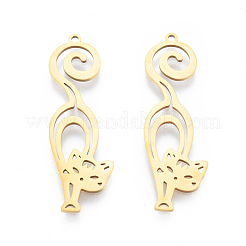 ステンレスペンダント201個  猫  18KGP本金メッキ  39x12x1mm  穴：1.4mm&nbsp;STAS-N090-LA930-2