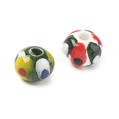 手作りの陶器ビーズ  手描き  ラウンド  カラフル  12~13.5x12~13.5x9~9.5mm  穴：3.5~4mm&nbsp;PR-CBA1D26-02