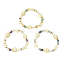 3Pcs Shell Pearl & Natural & Synthetic Mixed Gemstone Beads Stretch Bracelets for Women&nbsp;BJEW-JB13898