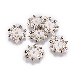 MIYUKI＆TOHO手作り日本のシードビーズリンク  織機模様  花  ホワイト  24~25.6x19~19.2x3.2~3.6mm  穴：1.5~1.6mm&nbsp;SEED-E004-H10