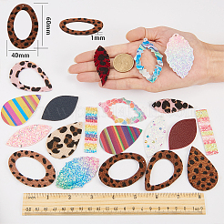 イミテーションレザービッグペンダント  フェイクファー付き  混合図形  ミックスカラー  55x36x1mm  穴：1mm  約36個/セット&nbsp;FIND-SC0001-05