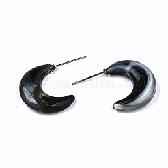 透明樹脂ハーフフープピアス  三日月スタッドピアス  天然石風  ステンレス鋼ピンと  ブラック  20x5.5mm  ピン：0.7mm&nbsp;EJEW-T012-02-B05