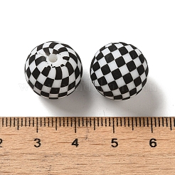 不透明なシリコンビーズ  タータン模様の丸い  ホワイト  15x14.5mm  穴：2.3mm&nbsp;SIL-D010-01B