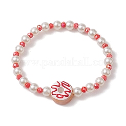 Lampwork Enamel Donut & Glass Beaded Stretch Bracelet&nbsp;BJEW-JB10132