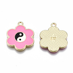 メッキ合金エナメルチャームラック  カドミウムフリー＆鉛フリー  陰陽の花  ライトゴールド  パールピンク  19x16.5x2mm  穴：1.5mm&nbsp;ENAM-T014-01C-RS