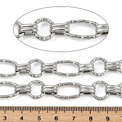 304 Stainless Steel Textured Oval with Flat Round Link Chains&nbsp;CHS-C017-01P