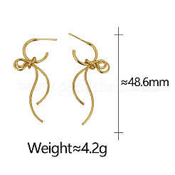 女性のための真鍮のスタッドピアス  蝶結び  ハーフフープピアス  ゴールドカラー  48.6mm&nbsp;WG34B19-01
