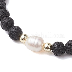 6mm Round Natural Lava Rock & Pearl Beaded Stretch Bracelets for Women&nbsp;BJEW-JB10619-02