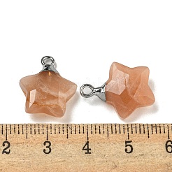 天然サンストーンペンダント  ラックメッキ真鍮のパーツ  スター  18x15x6mm  穴：2mm&nbsp;G-P540-01P-09