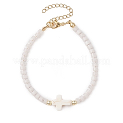 Natural White Jade Beads Link Bracelets for Women Men&nbsp;BJEW-JB11467-02