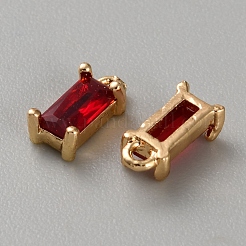 金色の真鍮製マイクロパヴェキュービックジルコニアチャーム  長方形  暗赤色  9x4x3mm  穴：1.2mm&nbsp;KK-WH0079-130A