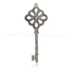 スケルトンキーアンティークシルバーメッキ合金ラインストーンの大きなペンダント  エメラルド  75x30x4mm  穴：2mm&nbsp;RB-L082-08AS