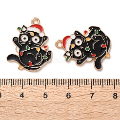 クリスマステーマ合金エナメルペンダント  ライトゴールド  猫のチャーム  帽子  25x20.5x1.5mm  穴：1.5mm&nbsp;X-ENAM-Z022-03B