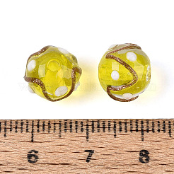 手作りゴールドパウダー入りランプワークビーズ  水玉模様のラウンド  シャンパンイエロー  10~12mm  穴：1.2~1.8mm&nbsp;LAMP-N038-01D