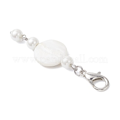 4Pcs 4 Styles Natural Shell with Glass Pearl Bead Flat Round with Owl Starfish Turtle Vortex Pendant Decorations&nbsp;HJEW-JM03927
