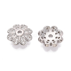 真鍮製マイクロパヴェクリアキュービックジルコニアビーズキャップ  花  プラチナ  10x3mm  穴：1.4~1.5mm&nbsp;KK-Q071-14P-02