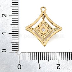 真鍮マイクロパヴェクリアキュービックジルコニアペンダント  菱形チャーム  18KGP本金メッキ  21.5x19x5mm  穴：1.5mm&nbsp;KK-U065-18G