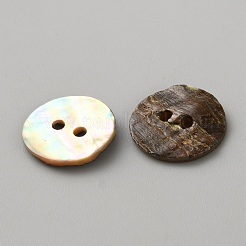 天然の貝ボタン  2穴  フラットラウンド  カラフル  15x3mm  穴：2mm&nbsp;LS-BUTT-WH0024-041D