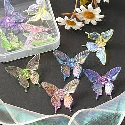 10 個の UV メッキレインボー虹色透明アクリルビーズ  蝶  ミックスカラー  33.5x40x12.5mm  穴：3.2mm&nbsp;OACR-YW0001-43