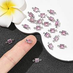 SHEGRACE Brass Pave Cubic Zirconia Square Connector Charms&nbsp;XGRQ2O264-440E-P