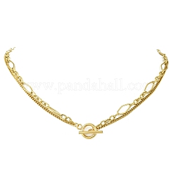 304ステンレススチールカーブチェーン＆フィガロチェーンネックレス  留め具付き二重連ネックレス  ゴールドカラー  18.78インチ（47.7cm）&nbsp;NJEW-JN06022