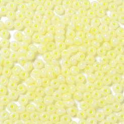模造翡翠 3/0個 ガラスシードビーズ  光沢  染め  ラウンド  ライトゴールデンロッドイエロー  5.5x3.5mm  穴：1.5mm&nbsp;SEED-Z001-A-A07