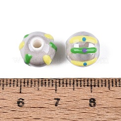 ハンドメイドの磁器セラミックビーズ  手描き  縞模様の丸い  ファミーユスタイルバラ  ライトグレー  10~11mm  穴：1.6~2.5mm&nbsp;PORC-Q005-03G