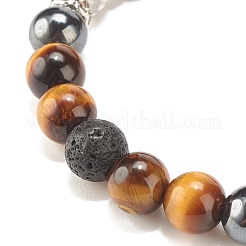 Natural Gemstone & Lava Rock & Howlite & Synthetic Hematite Round Beaded Stretch Bracelet&nbsp;BJEW-JB08180