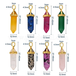 天然の混合宝石の尖ったペンダント  合金のパーツと  ゴールドカラー  弾丸  プラチナ·ゴールデン  37~40x12.5x10mm  穴：3x4.5mm  8個/箱&nbsp;G-CJ0001-30